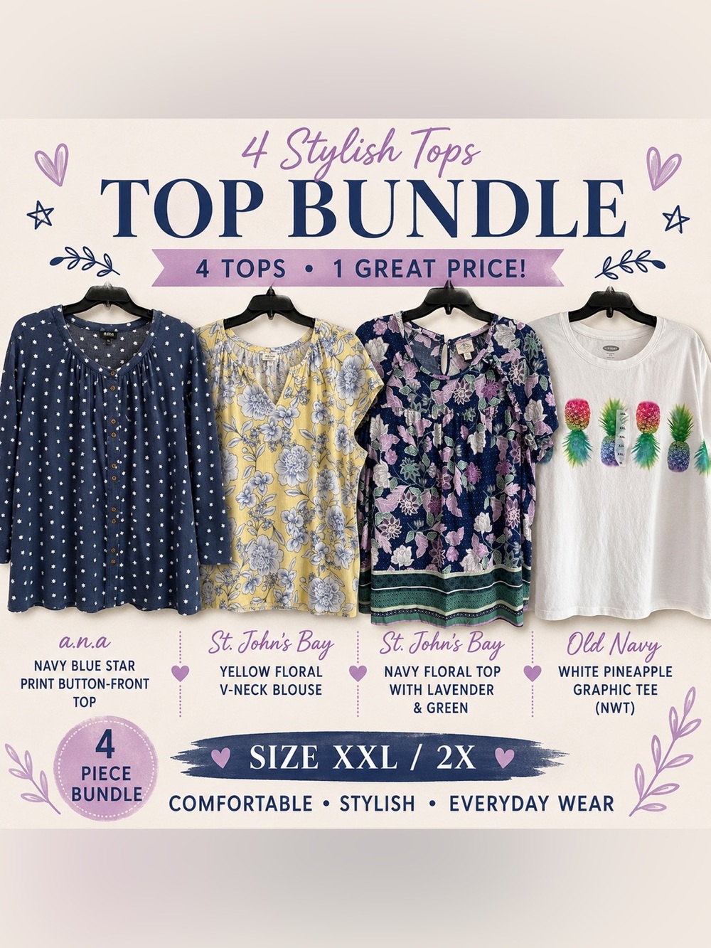 XXL Top Bundle | a.n.a, St. John’s Bay & Old Navy | 4 Piece Lot